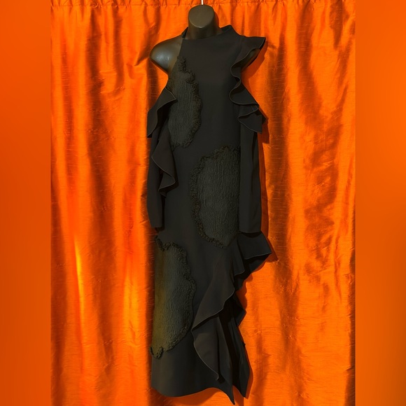 NEW Proenza Schouler Black Asymmetric Cut Out Embroidered Evening Dress - Picture 1 of 10